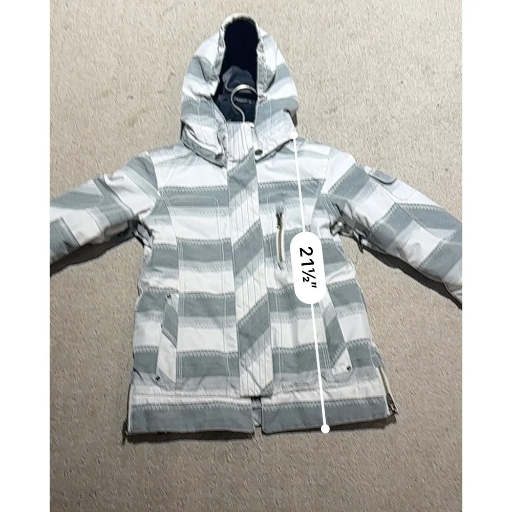 Obermeyer Kids Grey White Striped Insulated Ski Jacket Size 6 Juniors Hooded